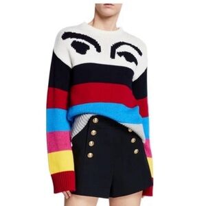 Derek Lam Multicolor Striped Crewneck Sweater with Eye Motif
